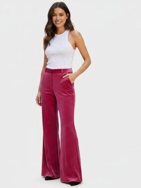 Six Fifty Adeline Womens S Pink Velvet High Rise Flare Pants Barbiecore NWT